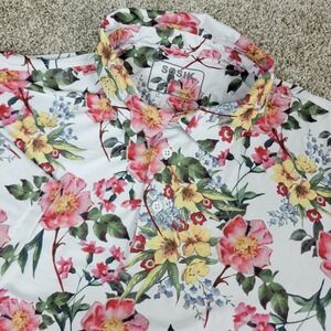 Sosik Mens XL White AOP Floral Performance Stretch Polo Short Sleeve